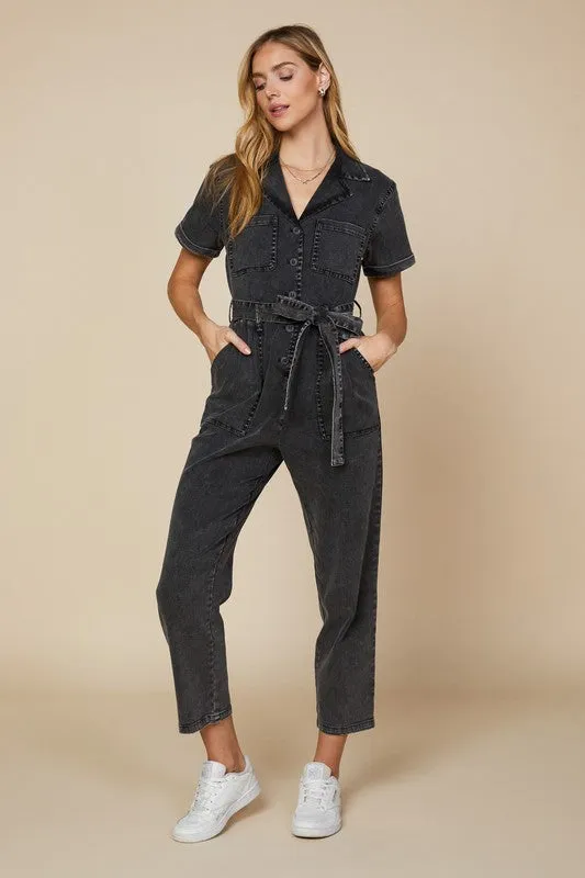 Cassandra Short Sleeve Cotton Utility Jumpsuit