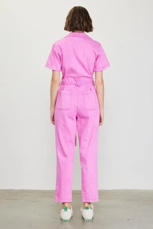 Cassandra Short Sleeve Cotton Utility Jumpsuit