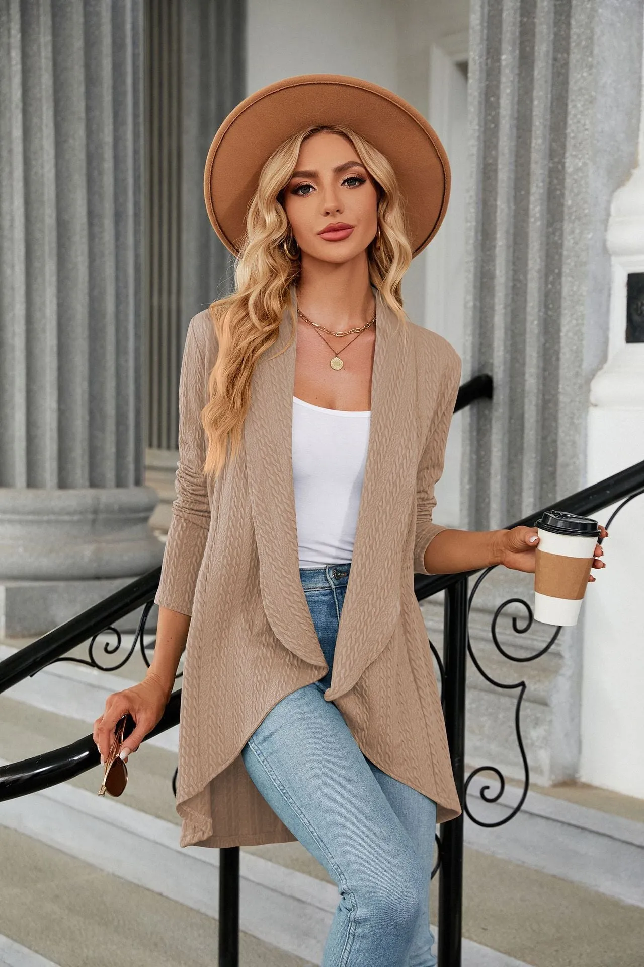 Casual Lightweight Open Front Cardigans Soft Draped Long Sleeve