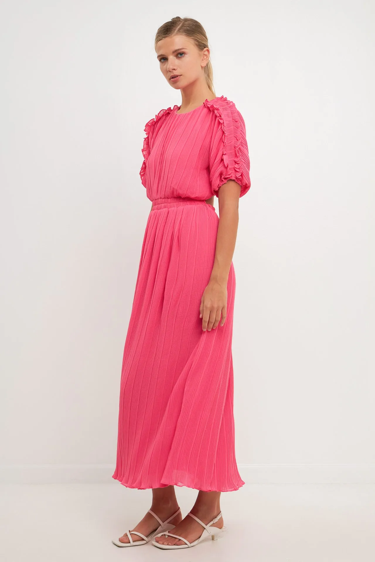 Chiffon Plisse Back Cutout Maxi Dress