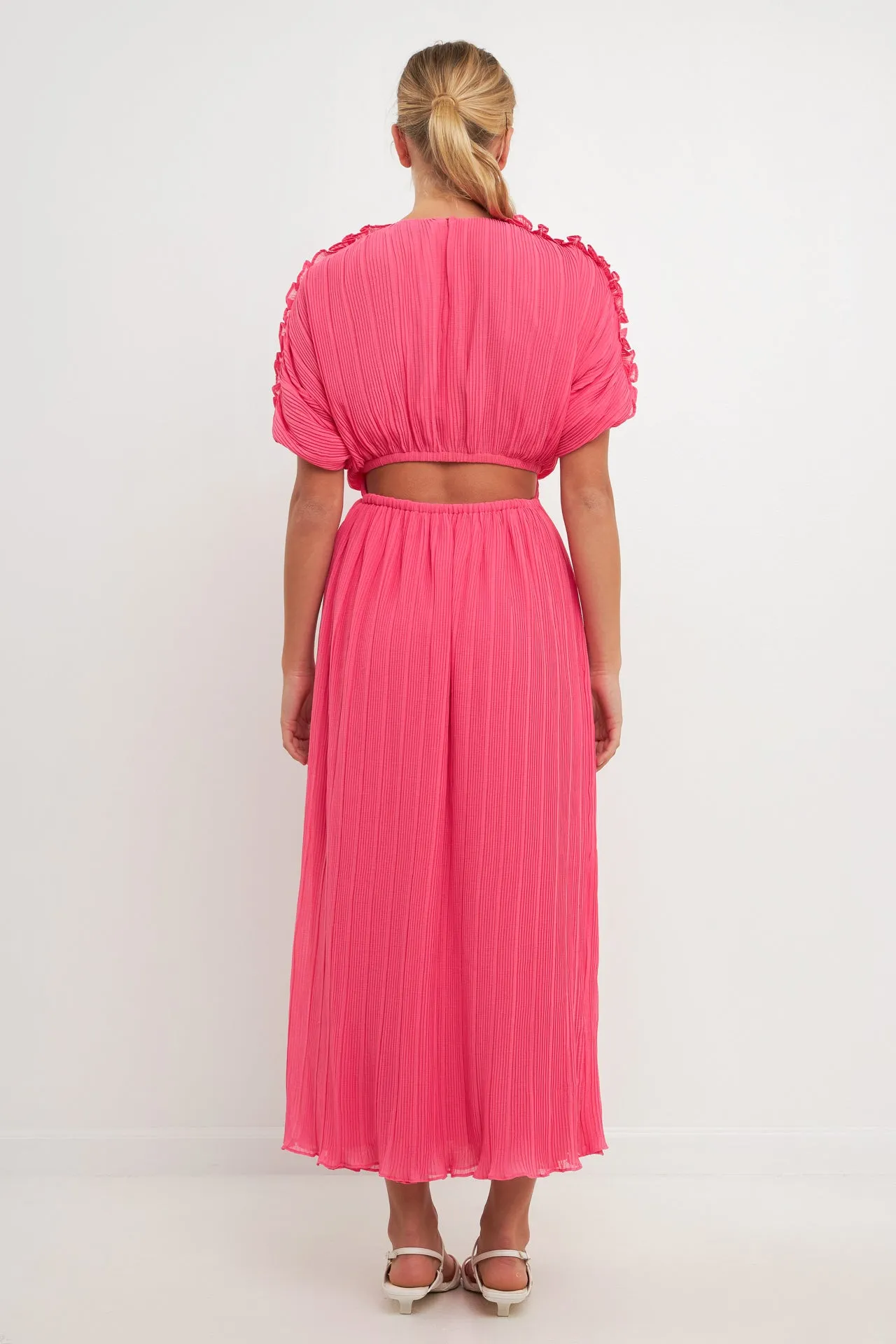 Chiffon Plisse Back Cutout Maxi Dress