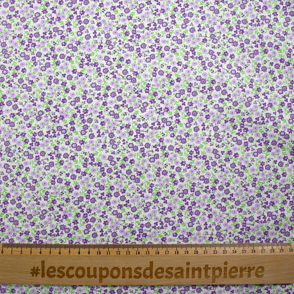 Coton imprimé fleurs Giulia violet fond blanc