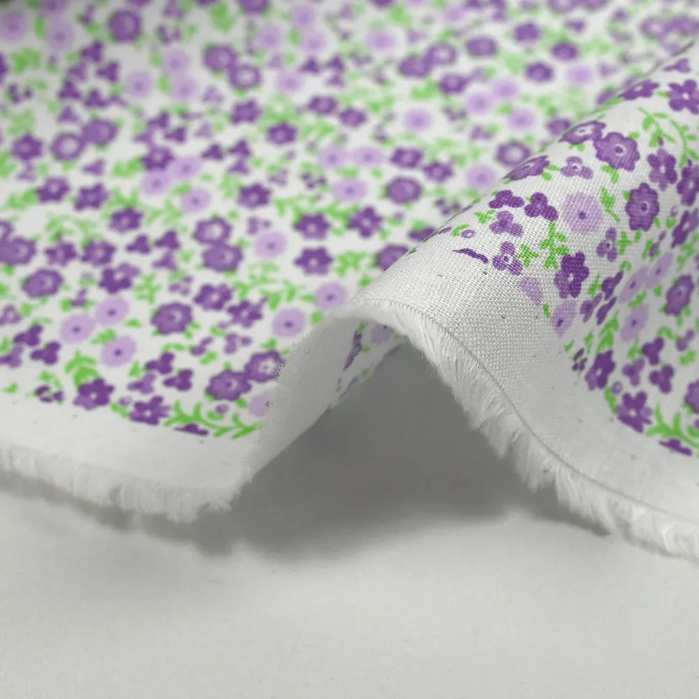 Coton imprimé fleurs Giulia violet fond blanc