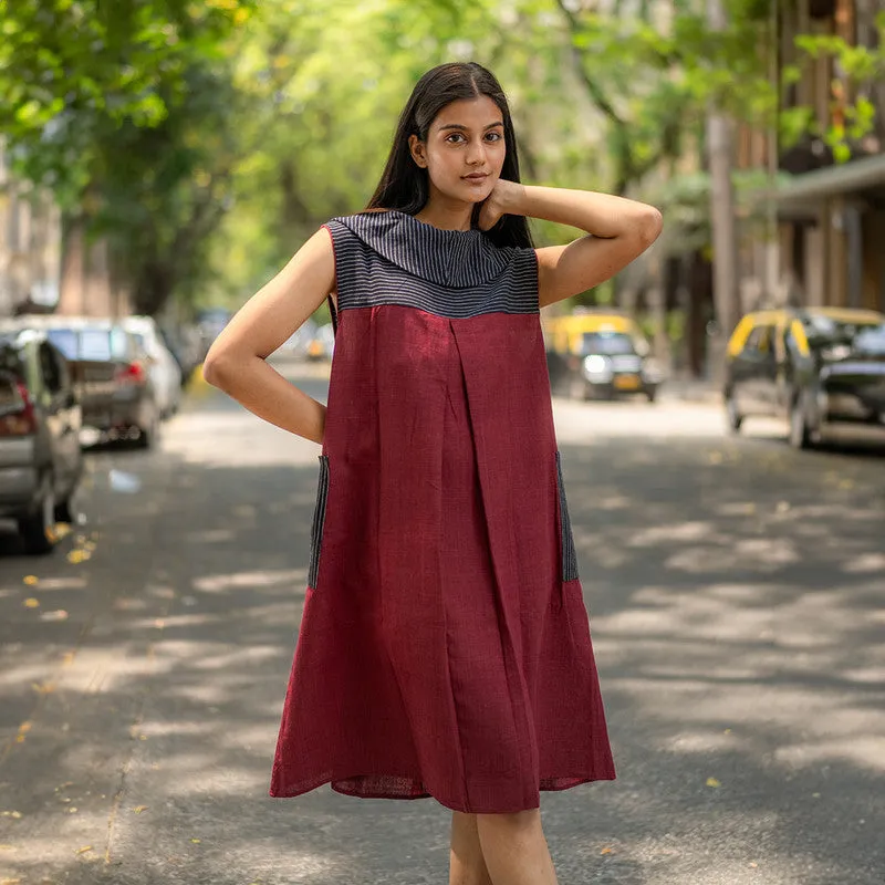 Cotton Knee Length Dress | Maroon | Natural Dyed