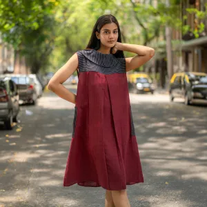 Cotton Knee Length Dress | Maroon | Natural Dyed