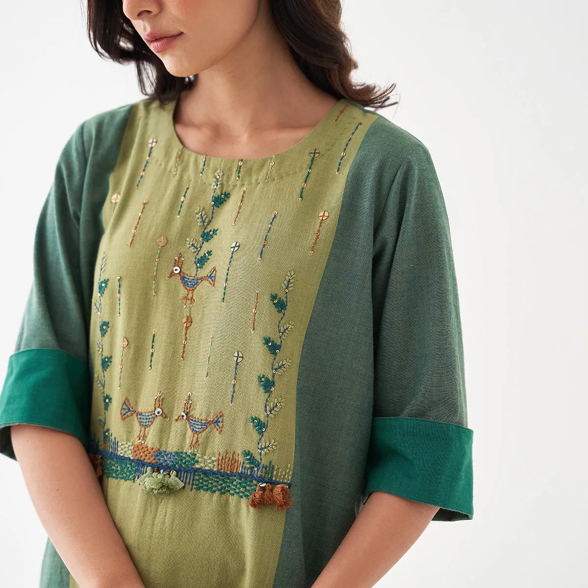 Cotton Kurta Set for Women | Light & Dark Green