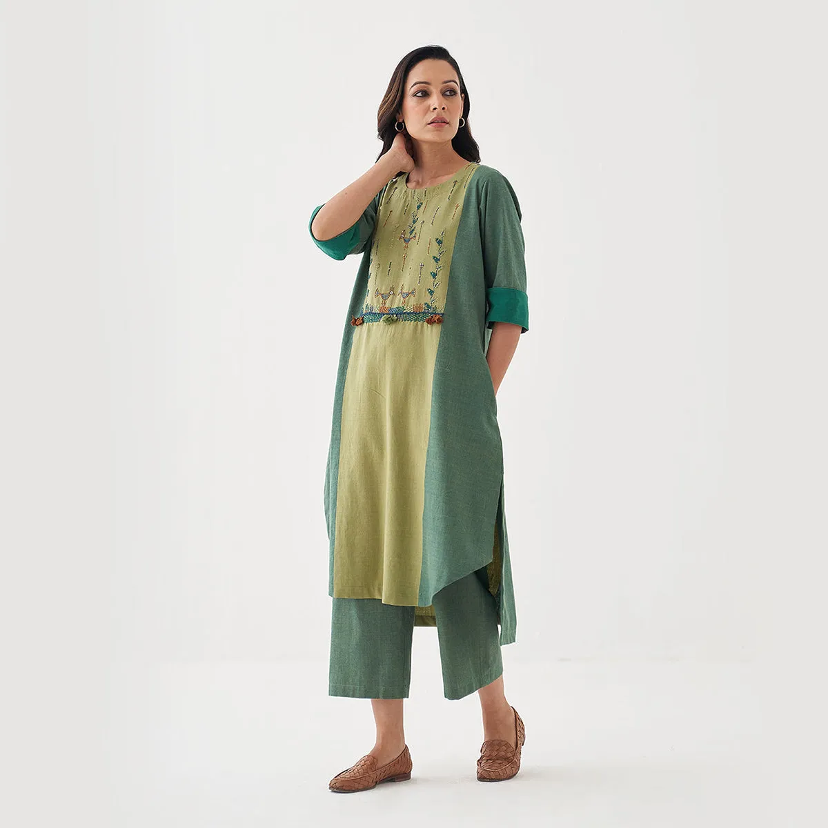 Cotton Kurta Set for Women | Light & Dark Green