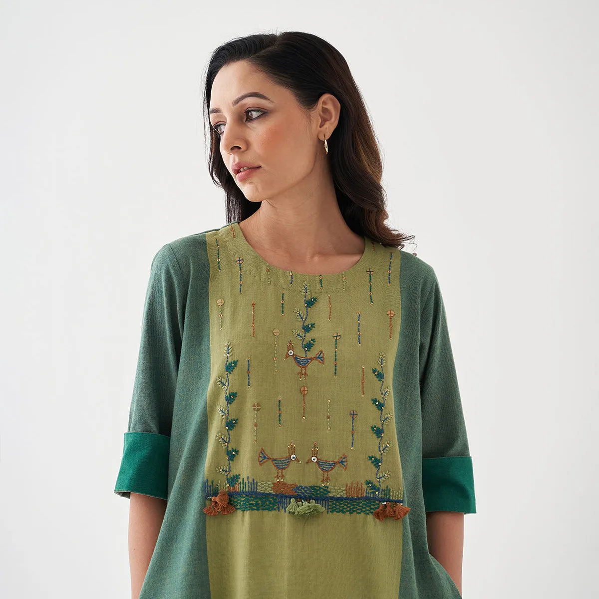 Cotton Kurta Set for Women | Light & Dark Green