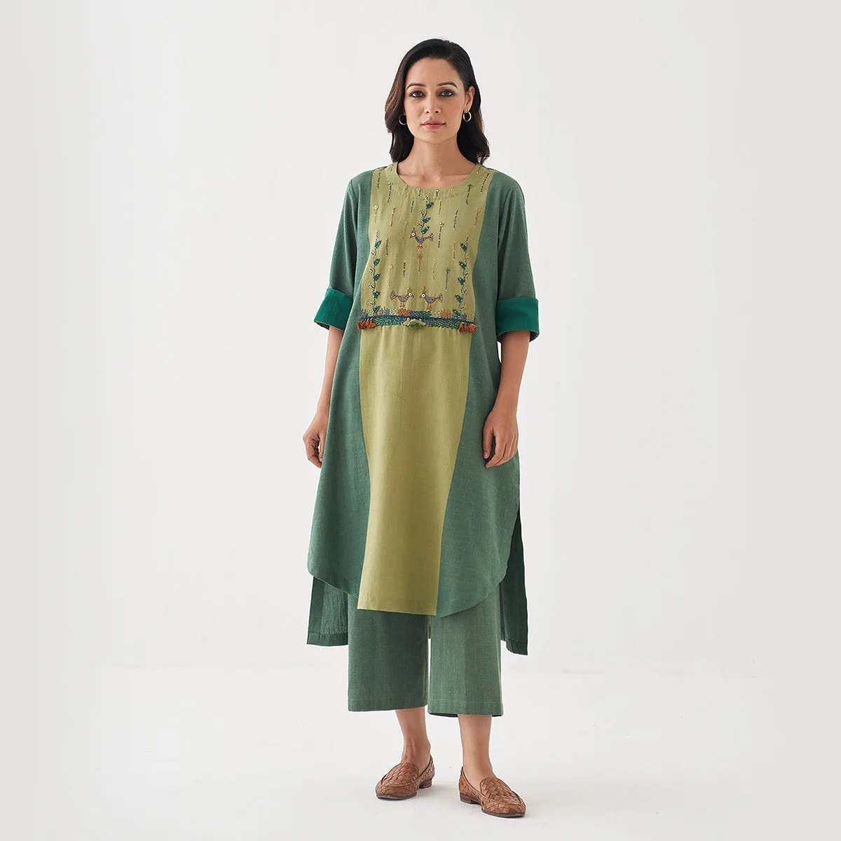 Cotton Kurta Set for Women | Light & Dark Green