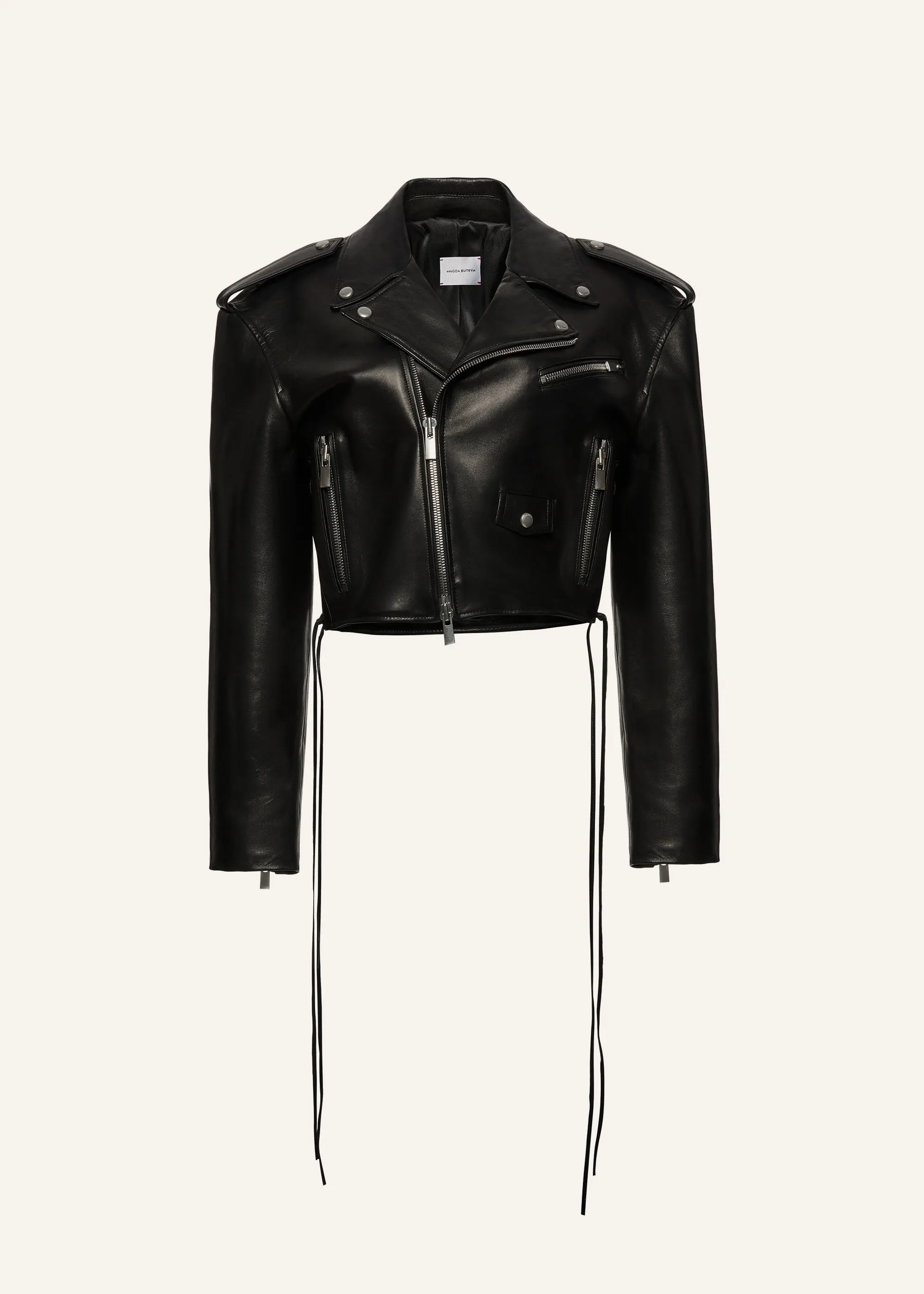 Cropped biker jacket in black leather