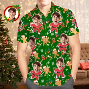 Custom Face Hawaiian Shirt Santa Gingerbread Man Men's Christmas Shirts