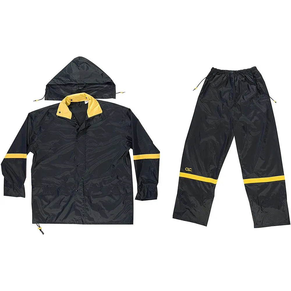 Custom Leather  R103M Black 3 Piece Nylon Rain Suit