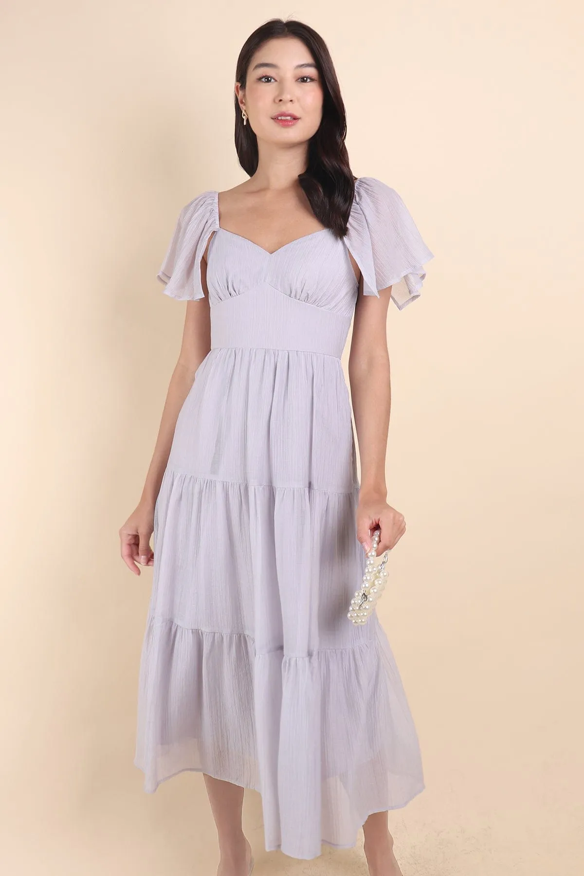 DANZEL FLUTTER SLEEVES MAXI DRESS IN LILAC