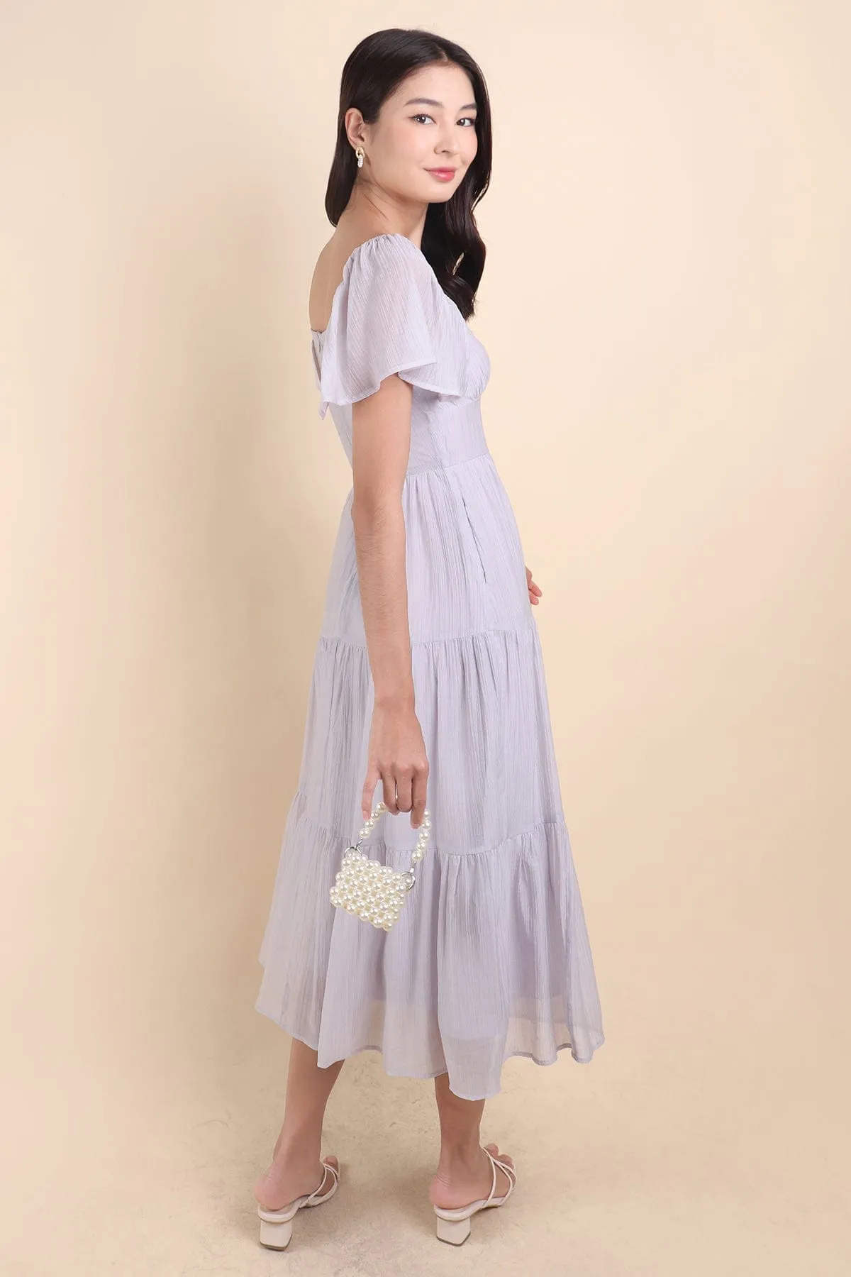 DANZEL FLUTTER SLEEVES MAXI DRESS IN LILAC