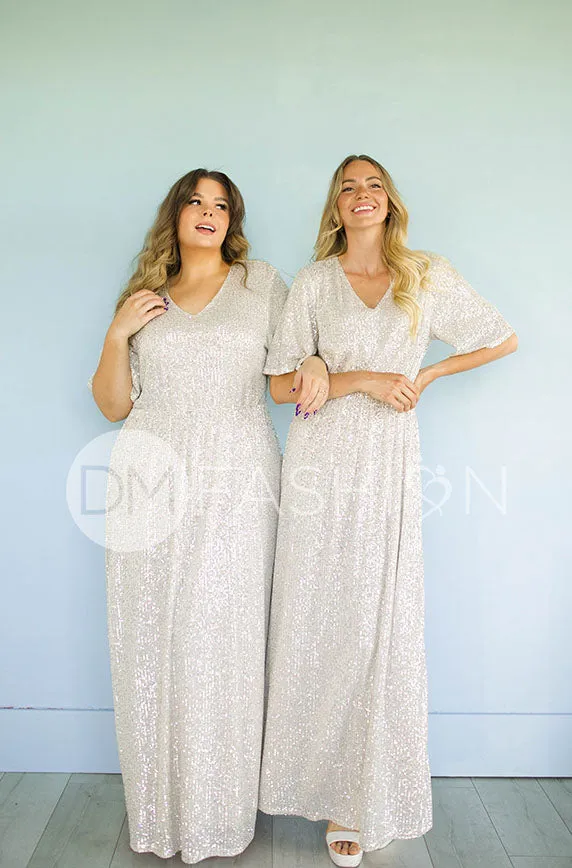 Daphne Champagne Sequin Gown - DM Exclusive - Maternity Friendly - Restocked