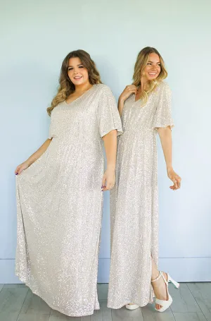 Daphne Champagne Sequin Gown - DM Exclusive - Maternity Friendly - Restocked