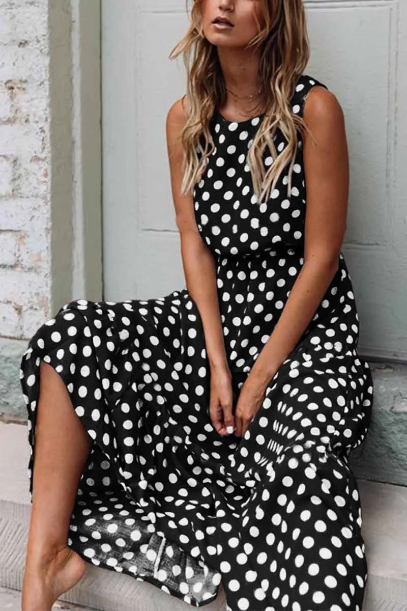 Dunnmall Polka Dot Round Neck Dress (5 Colors)