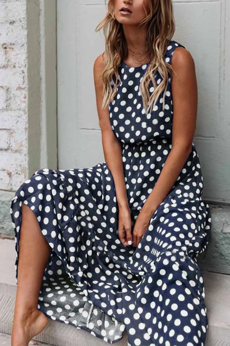 Dunnmall Polka Dot Round Neck Dress (5 Colors)