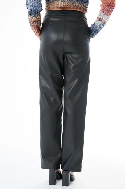 ECLIPSE BLACK LEATHER TROUSER PANTS WITH SLIT DETAILING