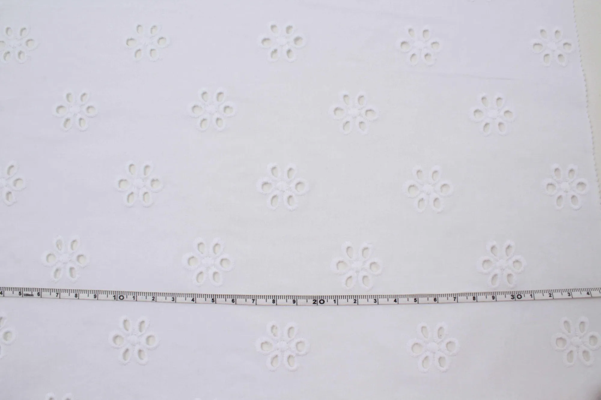 English Embroidery on Cotton Poplin - Floral Designs (Optical White)