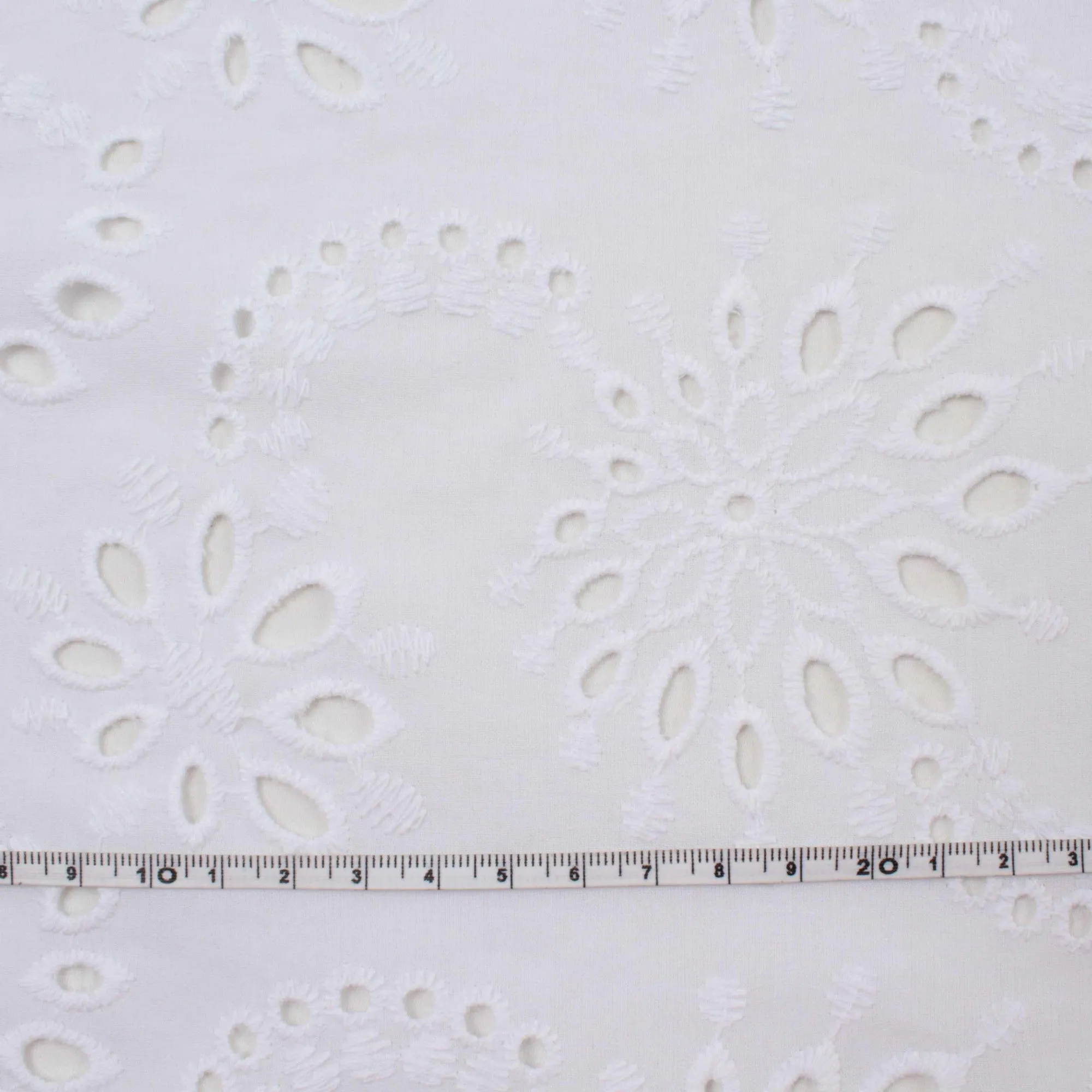 English Embroidery on Cotton Poplin - Floral Designs (Optical White)