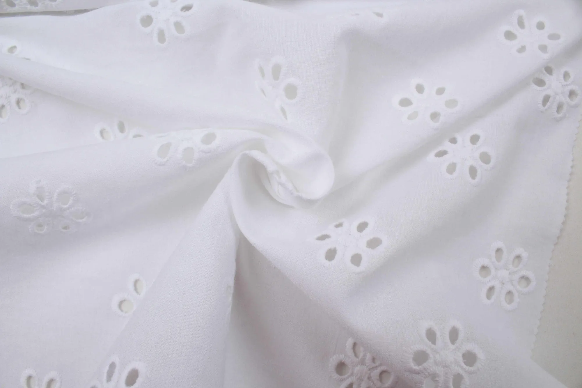 English Embroidery on Cotton Poplin - Floral Designs (Optical White)