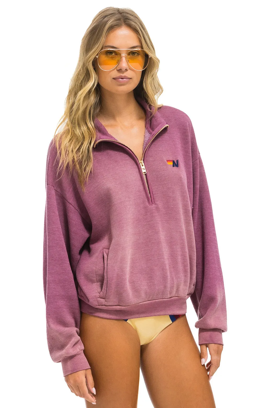 ESSENTIAL HALF ZIP RELAXED SWEATSHIRT - FADED BERRY