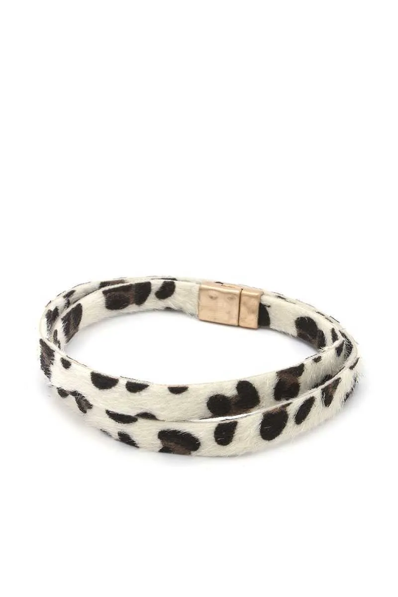 Faux Fur Animal Print Wrap Bracelet