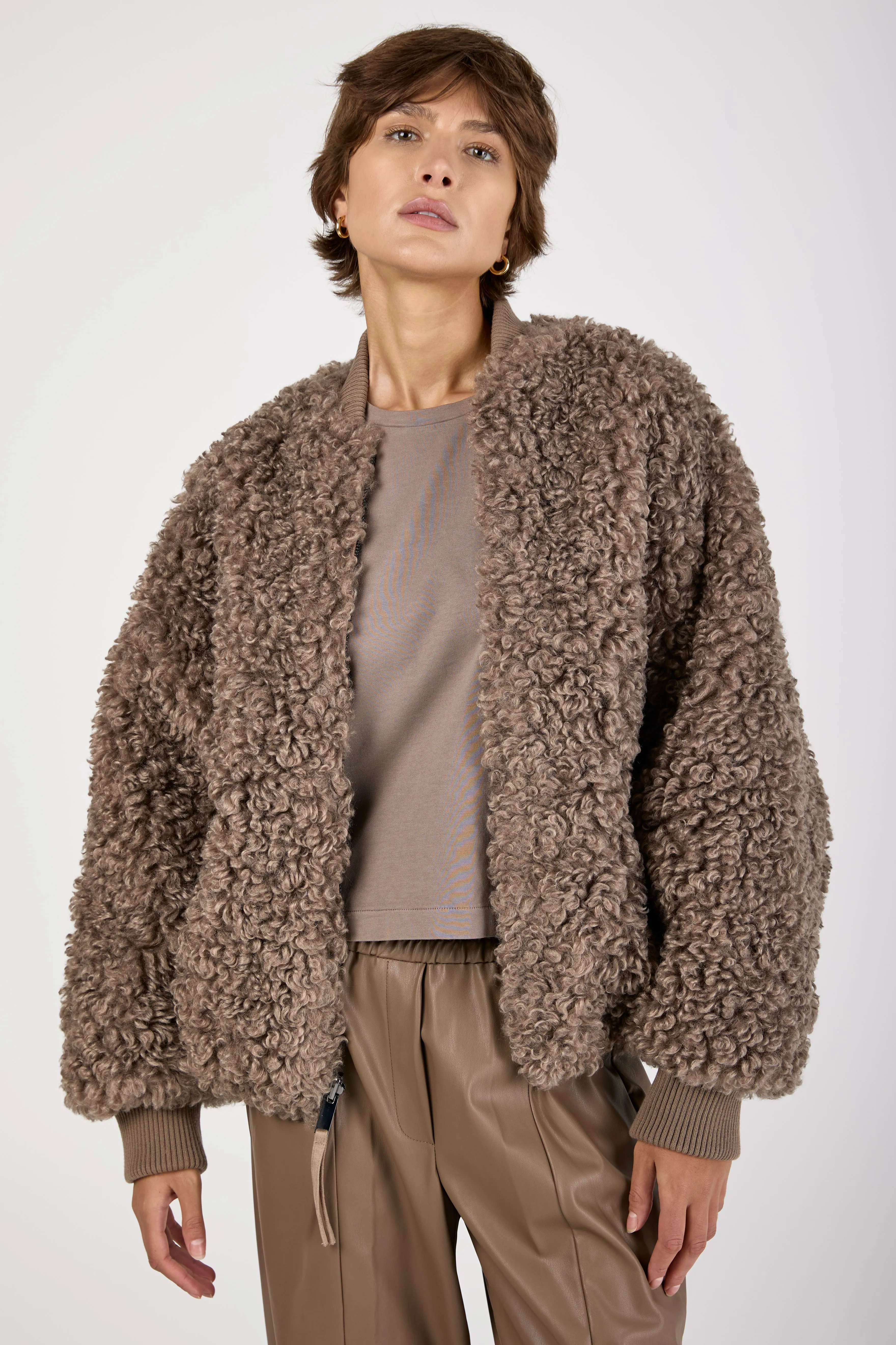 Faux Fur Bomber Jacket in Mink