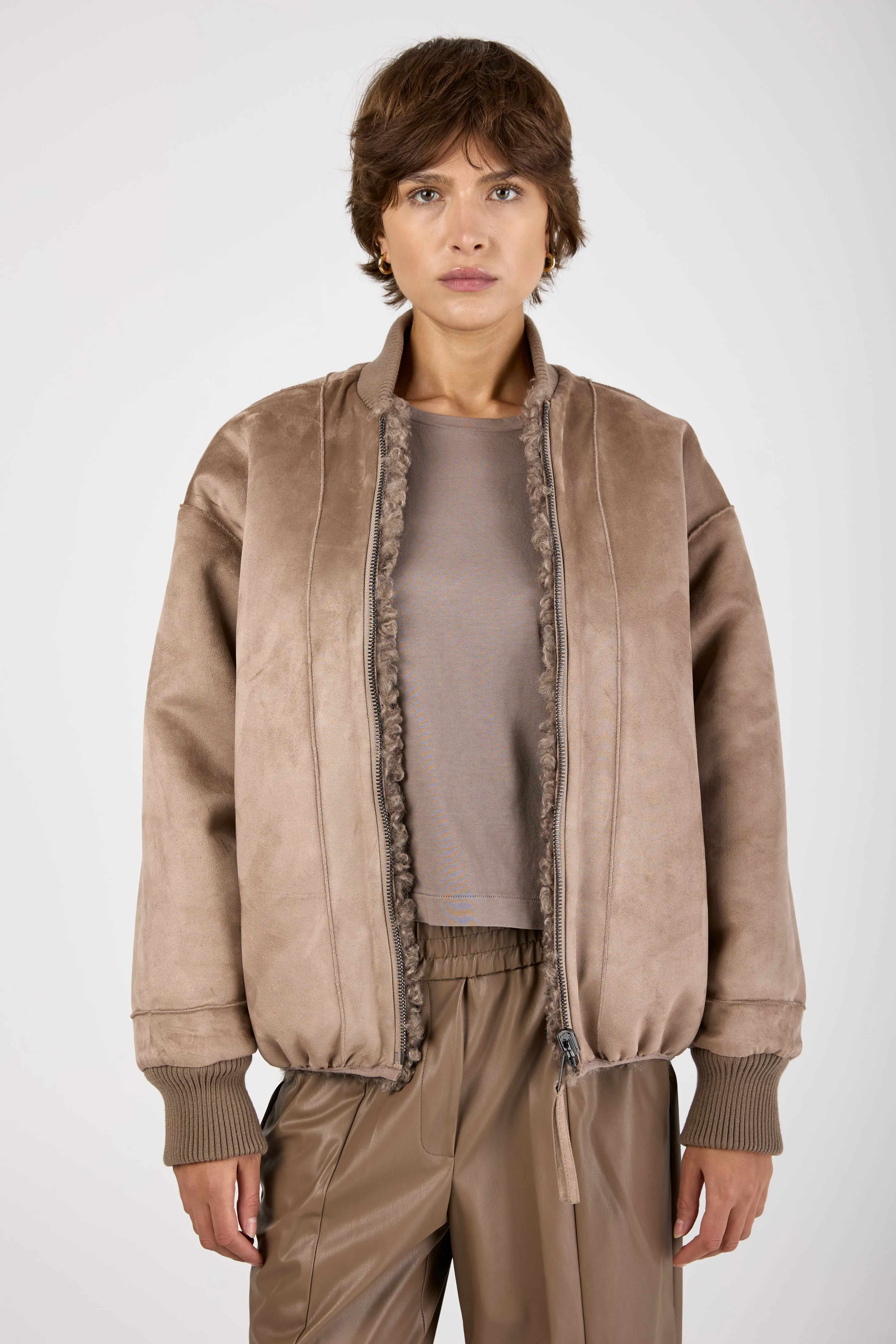 Faux Fur Bomber Jacket in Mink