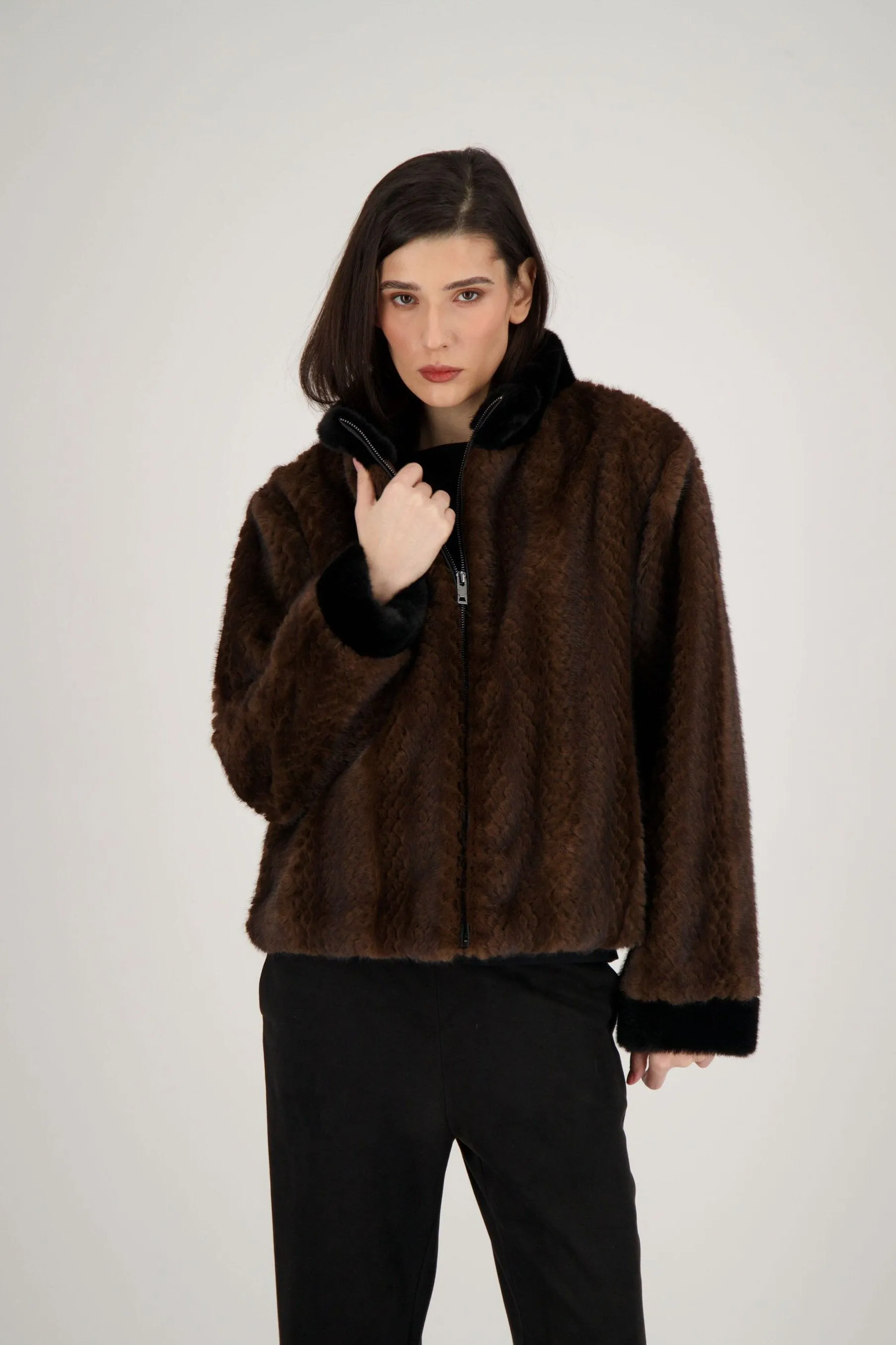 Faux Mink Bomber Jacket