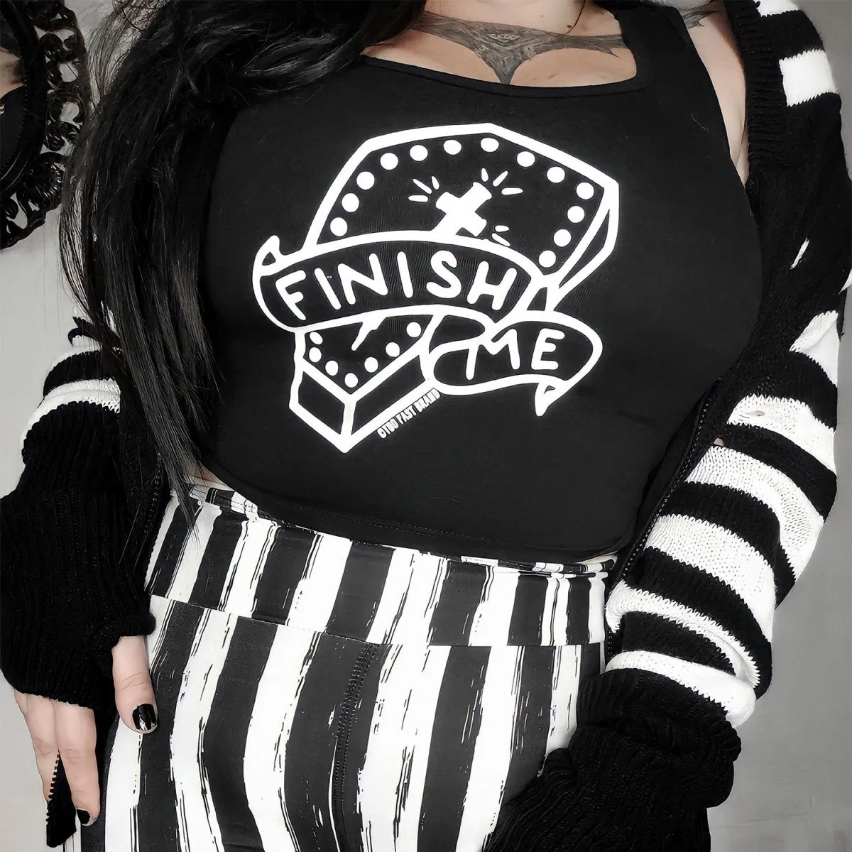 Finish Me Coffin Black Cropped Tank Top