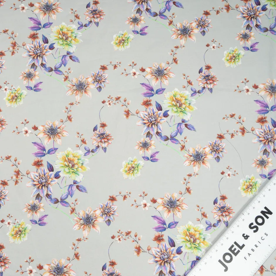 Floral Printed Pale Grey Luxury Cotton (A 1.75m Piece)