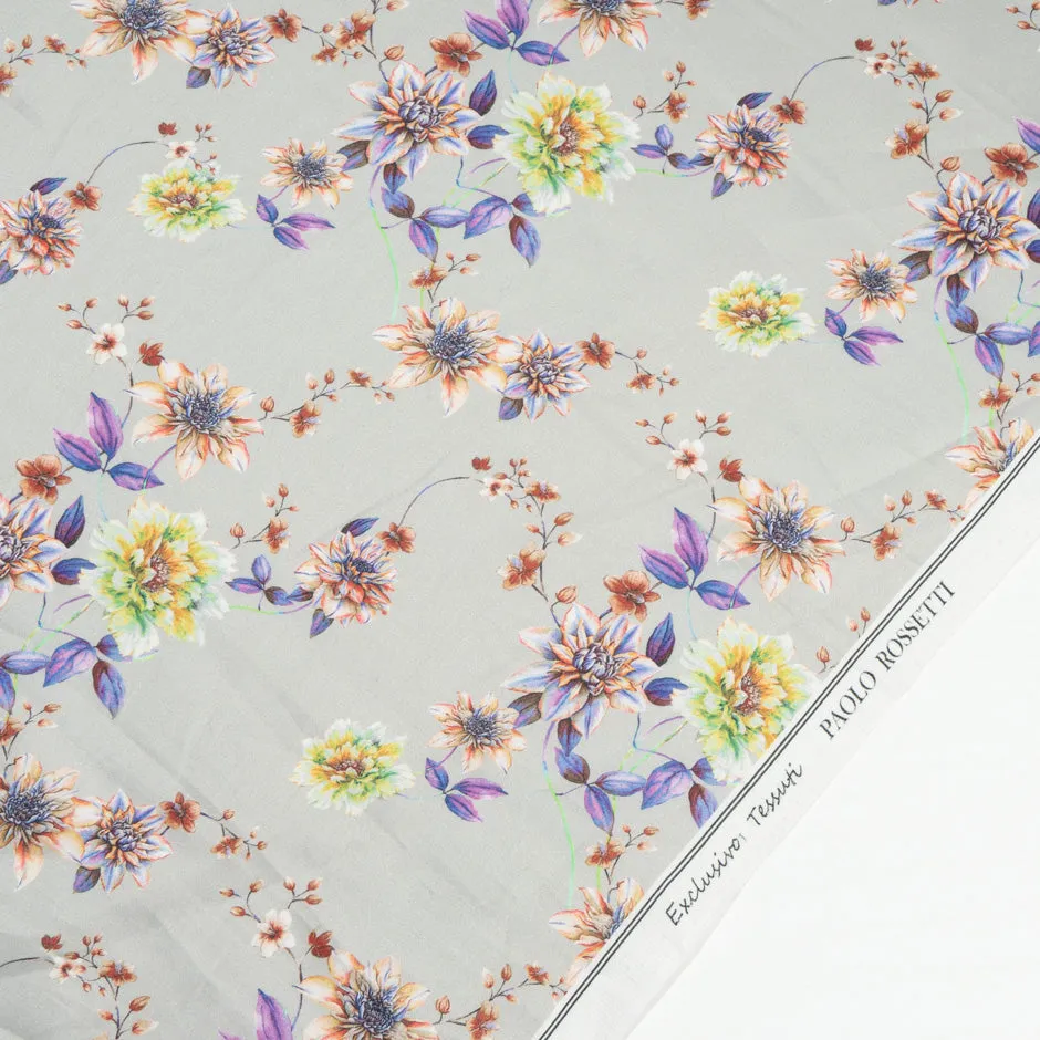 Floral Printed Pale Grey Luxury Cotton (A 1.75m Piece)