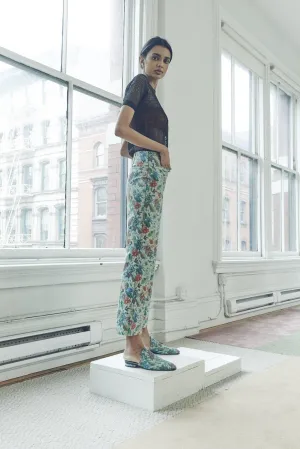 FLOWER TILE LEATHER FLARE PANTS