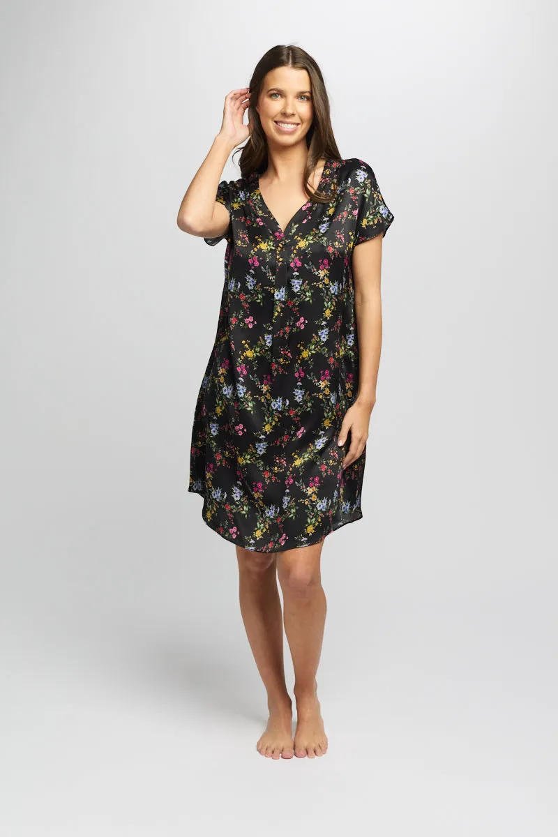 Gift Boxed - Silk Sleepshirt Midnight Garden