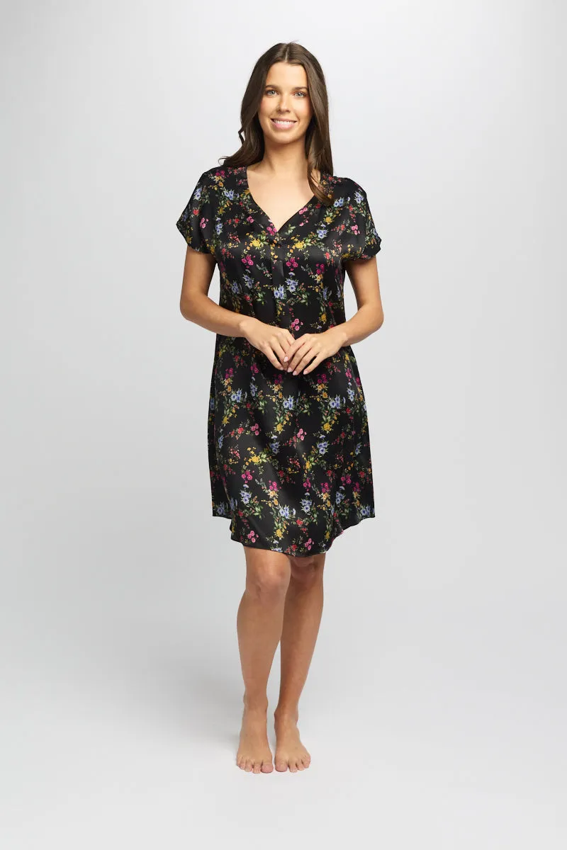 Gift Boxed - Silk Sleepshirt Midnight Garden