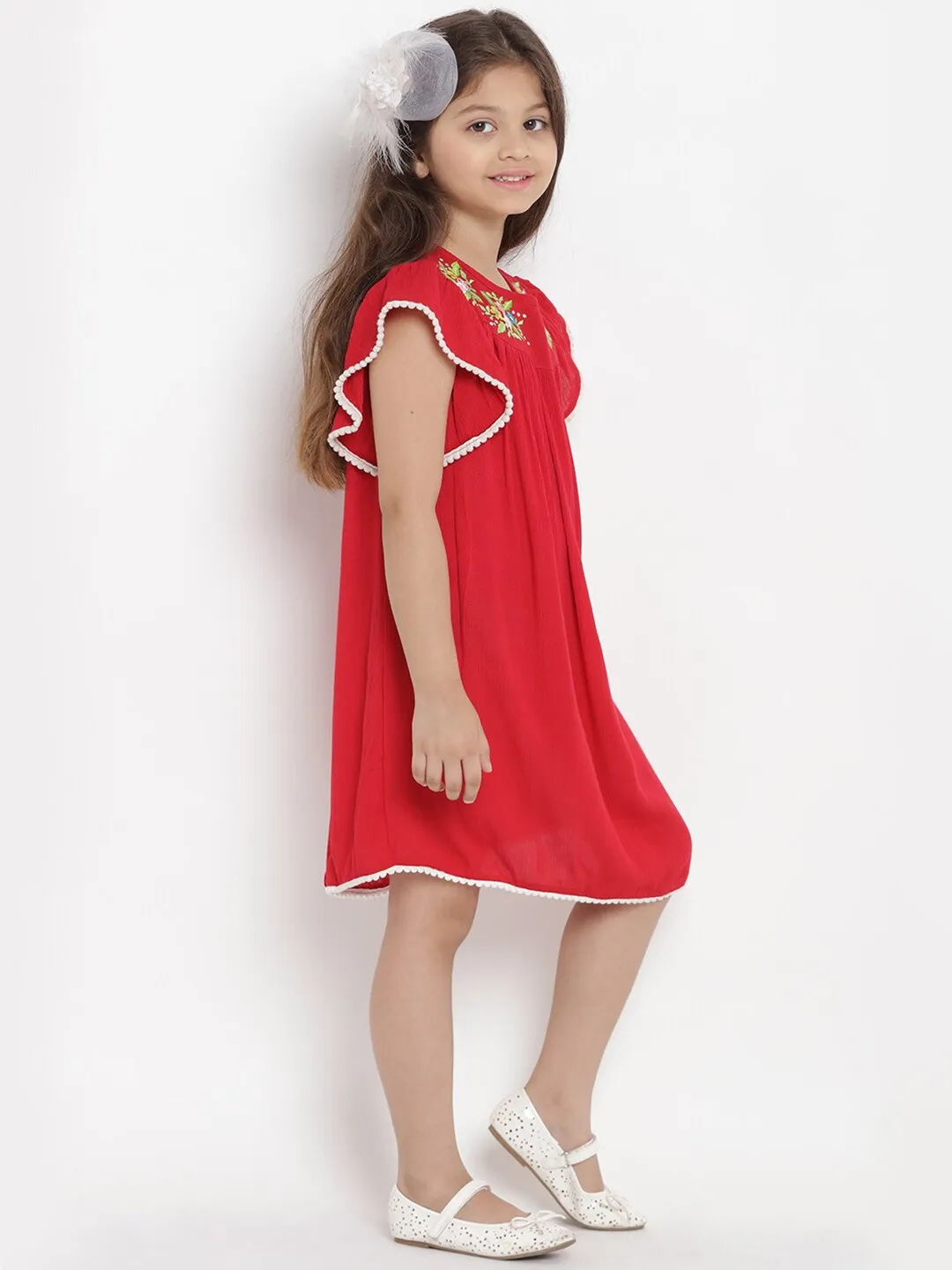 Girl's Red A-Line Dress  - NOZ2TOZ KIDS