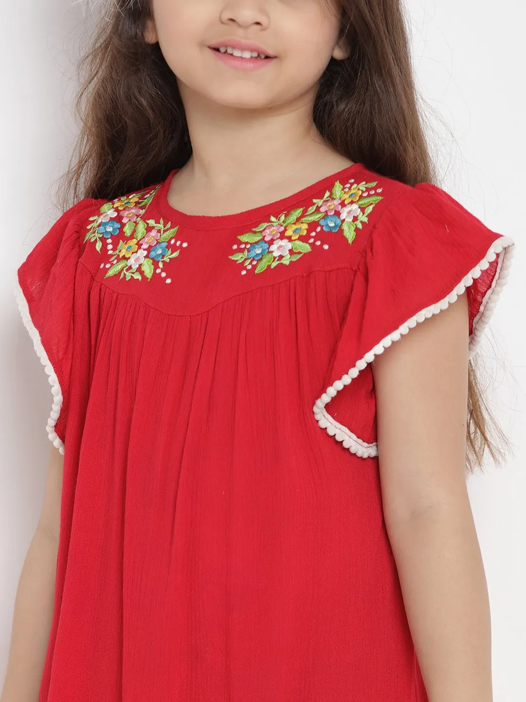 Girl's Red A-Line Dress  - NOZ2TOZ KIDS