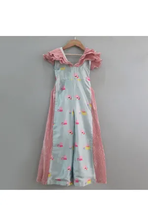 Grey And Pink Peppa Pig Printed Pleated Jumpsuit