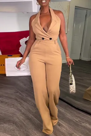 Halter Lapel Strappy Jumpsuits