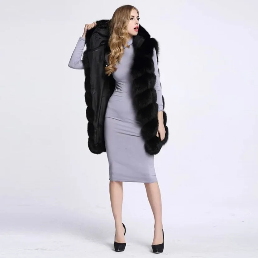 Hooded 7 Row Panelled Faux Fur Gilet