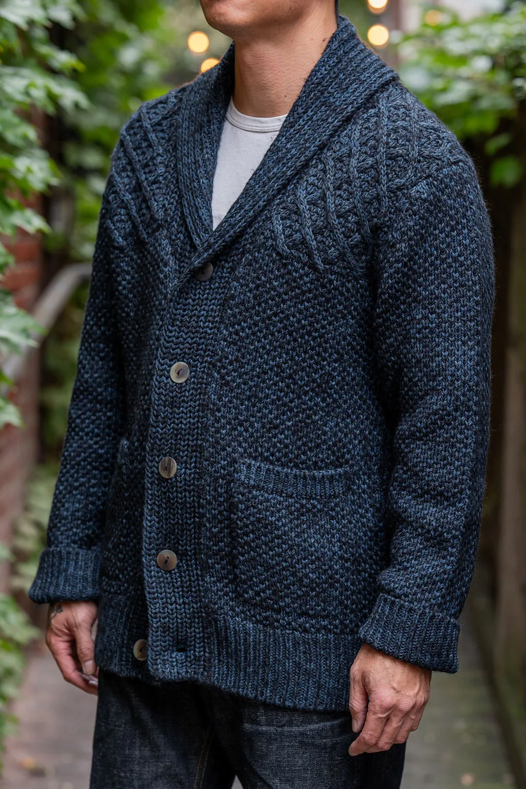 Indi   Ash Andes Cardigan - Black Alpaca / Dark Indigo