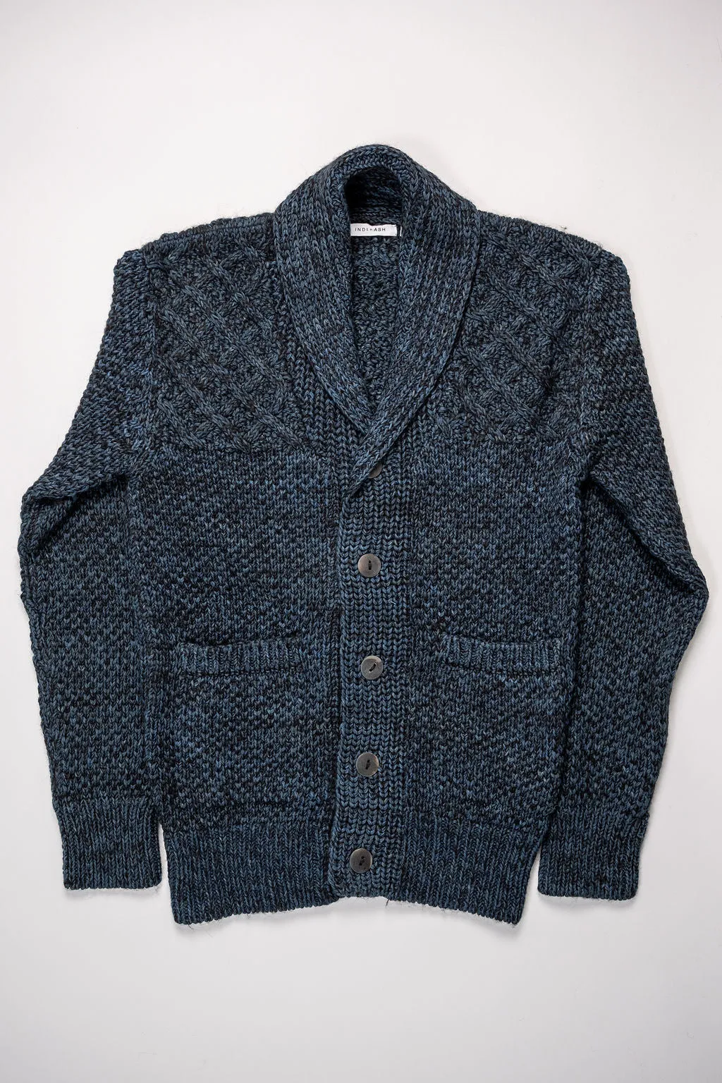 Indi   Ash Andes Cardigan - Black Alpaca / Dark Indigo