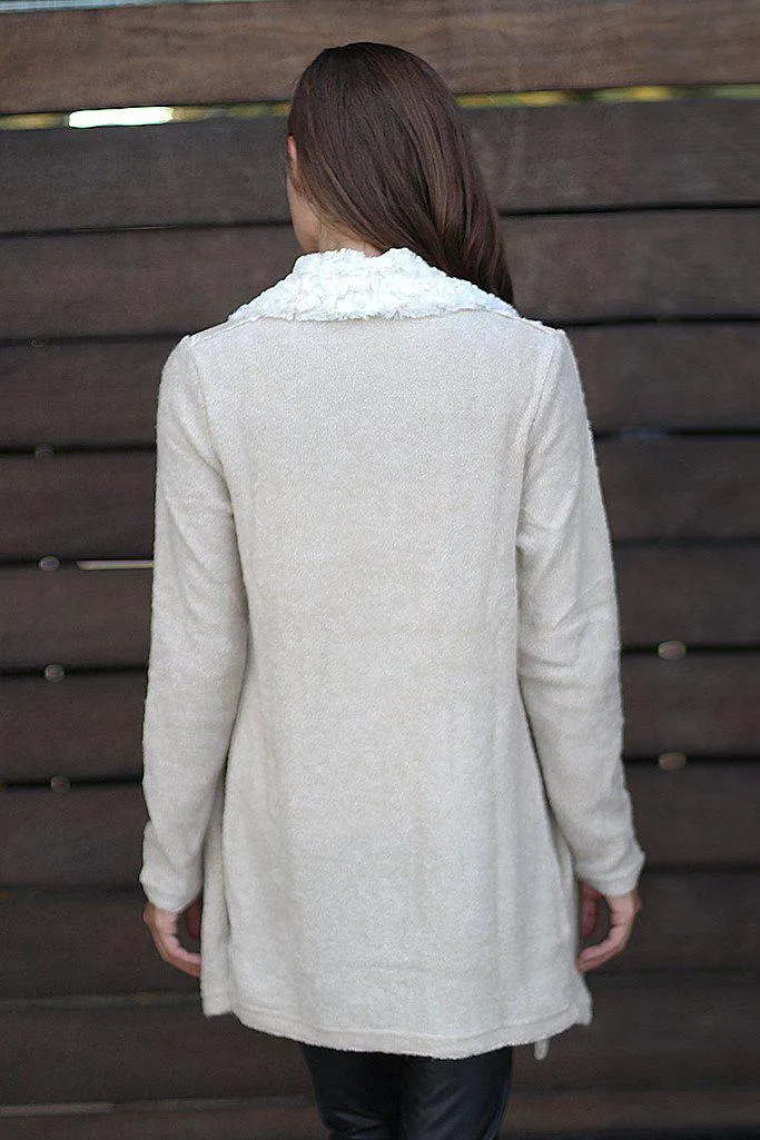 Ivory Faux Fur Cardigan With Pockets