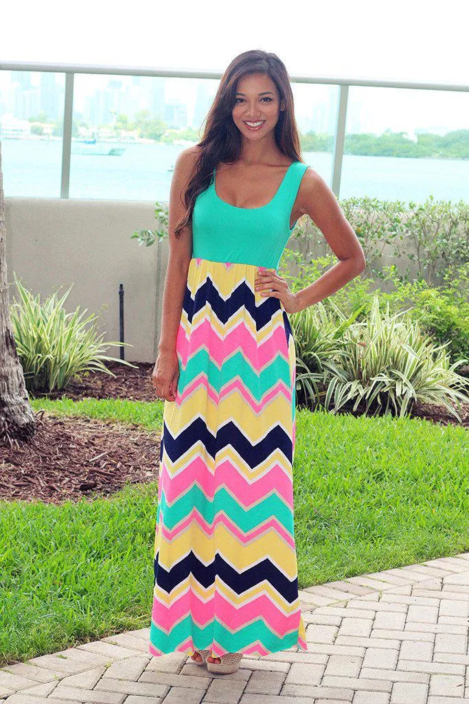 Jade Chevron Maxi Dress