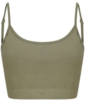 Khaki - Women's sustainable fashion cropped cami top with adjustable straps