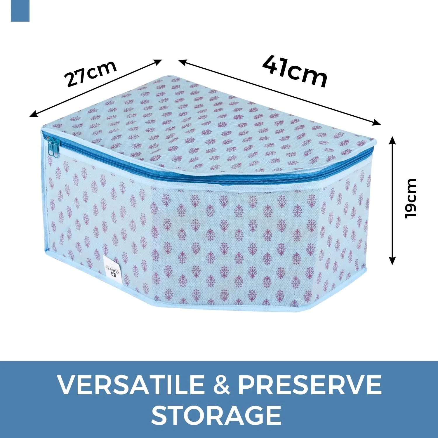 Kuber Industries Blouse Cover | Clothes Storage Bag | Zipper Wardrobe Organizers | Non-Woven Clothes Organiser | Side Transparent Blouse Organizer | Floral-Design | Pack of 12 | Blue