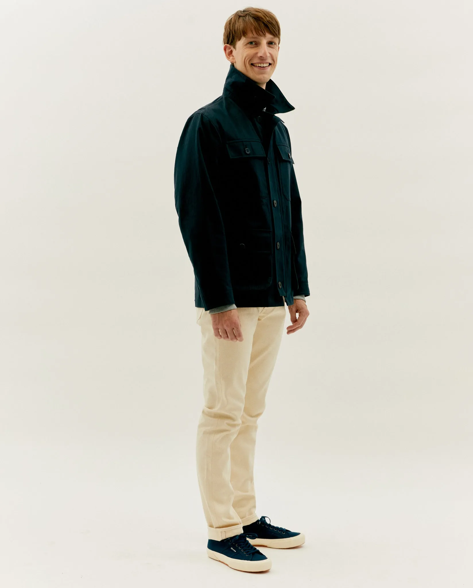 LAWRENCE FIELD JACKET IN MIDNIGHT HERRINGBONE TWILL