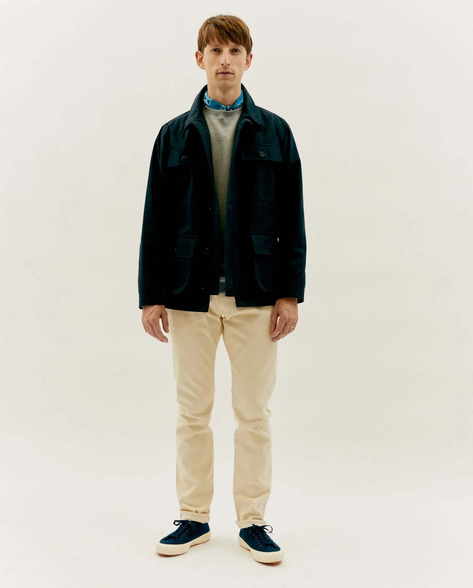 LAWRENCE FIELD JACKET IN MIDNIGHT HERRINGBONE TWILL